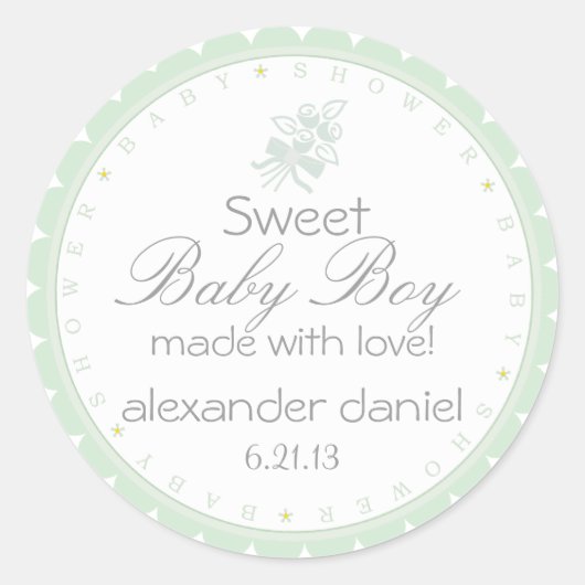 Sage Groen Baby shower Ronde Sticker (Voorkant)