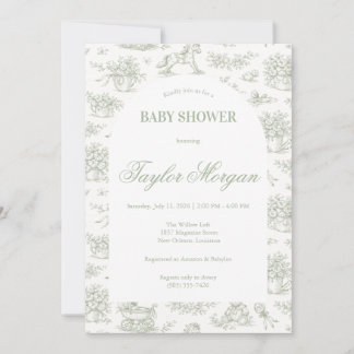 Sage Groen Baby Shower Uitnodiging | Klassiek