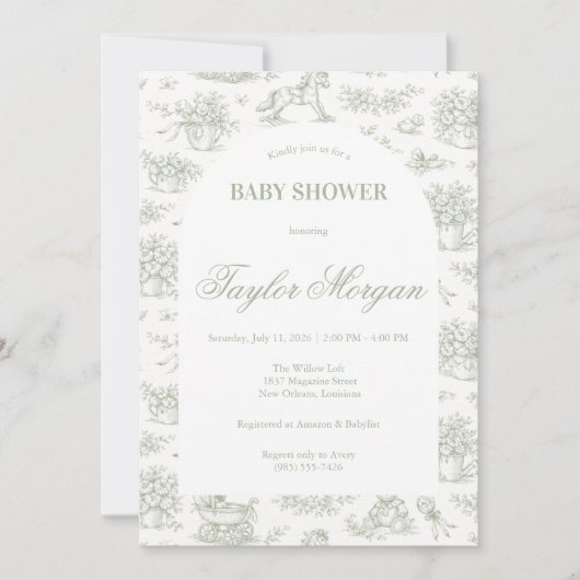 Sage Groen Babyshower Uitnodiging | Klassiek (Voorkant)