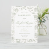 Sage Groen Babyshower Uitnodiging | Klassiek (Staand voorkant)