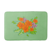 Sage-groen badmat met oranje bloem, (Voorkant)