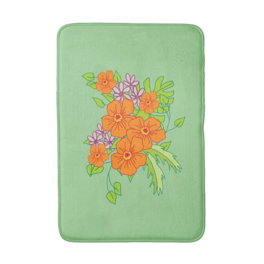 Sage-groen badmat met oranje bloem, (Voorkant Verticaal)