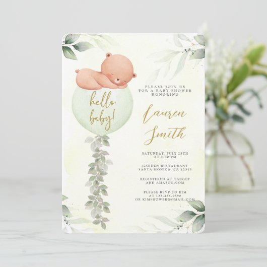 Sage Groen Beer Baby shower Kaart (Staand voorkant)