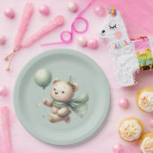 Sage Groen Beer Baby shower Papieren Bordje (Feest)