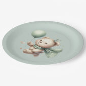 Sage Groen Beer Baby shower Papieren Bordje (Gekanteld)