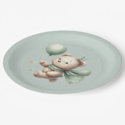 Sage Groen Beer Baby shower Papieren Bordje (Gekanteld)