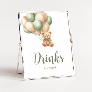 Sage Groen Beer Ballon Baby shower Drinken Poster