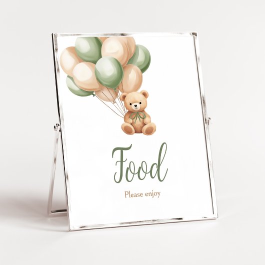 Sage Groen Beer Ballon Baby shower Voedsel Poster
