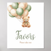 Sage Groen Beer Balloon Baby shower Favorieten Poster (Voorkant)
