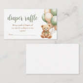 Sage Groen Beer Balloon Baby shower Luier Raffle Informatiekaartje (Voorkant / Achterkant)