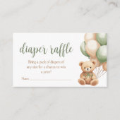 Sage Groen Beer Balloon Baby shower Luier Raffle Informatiekaartje (Voorkant)