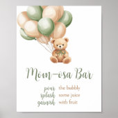 Sage Groen Beer Balloon Baby shower Moeder Osa Bar Poster (Voorkant)
