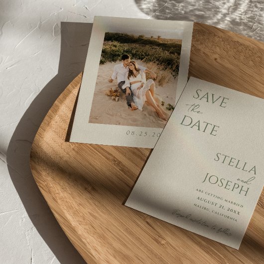 Sage Groen Beige Boho Chique Moderne Foto Bruiloft Save The Date