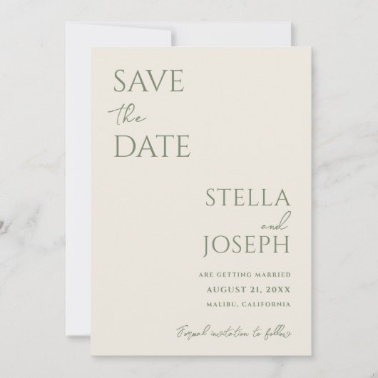 Sage Groen Beige Boho Chique Moderne Minimale Brui Save The Date (Voorkant)