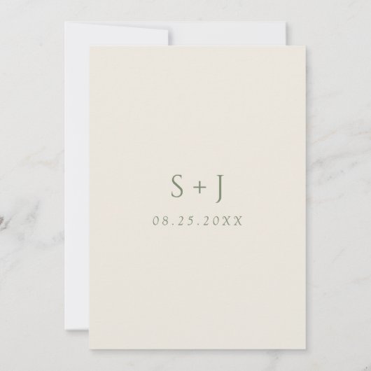 Sage Groen Beige Boho Chique Moderne Minimale Brui Save The Date (Achterkant)