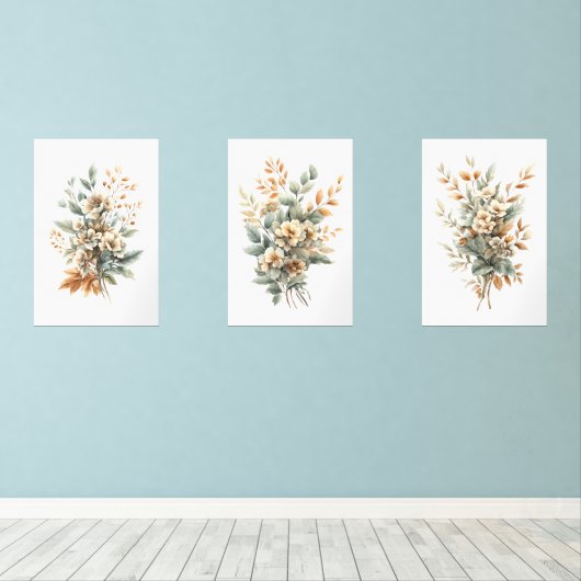 Sage Groen Beige Neutrale Kleuren Botanische Bloem Muurkunst Sets (Houten vloer)