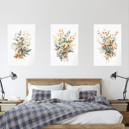 Sage Groen Beige Neutrale Kleuren Botanische Bloem Muurkunst Sets (Slaapkamer)