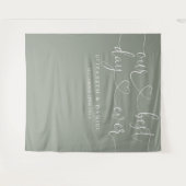 Sage Groen Beste Dag Ooit Hart Script Bruiloft Wandkleed (Voorkant (horizontaal))