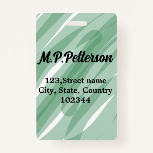 Sage groen blad voeg naam toe adres tekst patroon  badge (Voorkant)