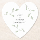 Sage Groen Bladblad Stoffige Namen Datum Bruiloft Kartonnen Onderzetters (Voorkant)