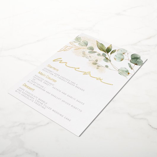 Sage Groen Bladeren Bruiloft Gouden folie Menu Folie Uitnodiging (Gedraaid)