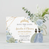 Sage Groen Blauw Bloemen Twins Quinceanera Sweet 1 Save The Date (Staand voorkant)