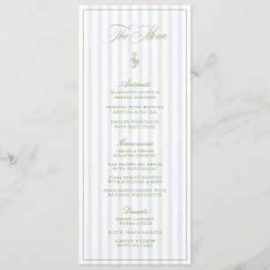  Sage Groen & Blauw Gestreept Trouwmenu Menu