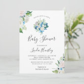 Sage Groen Blauw Wit Bloemboeket Baby shower Kaart (Staand voorkant)