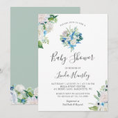 Sage Groen Blauw Wit Bloemboeket Baby shower Kaart (Voorkant / Achterkant)