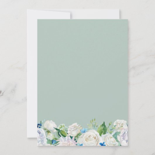 Sage Groen Blauw Wit Pastel Bloemen Bruiloft Kaart (Achterkant)