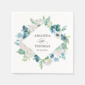 Sage Groen Blauw Wit Pastel Bloemen Bruiloft Servet (Voorkant)