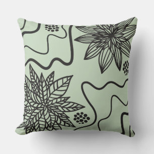 SAGE GROEN BLOEM ZWART ONTWERP Retro Sierkussen