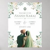 Sage Groen Bloemen Anand Karaj Bruiloft Welkomstbo Poster (Voorkant)