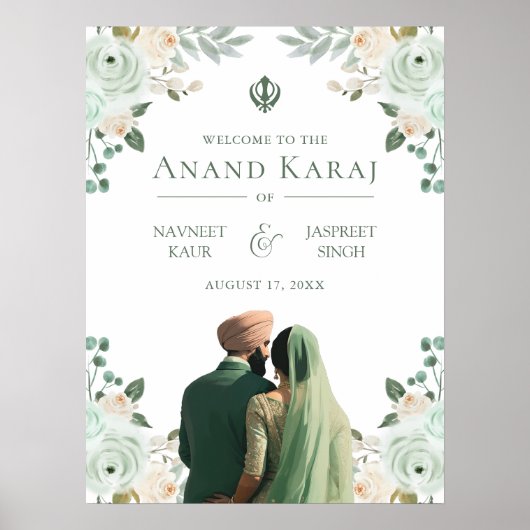 Sage Groen Bloemen Anand Karaj Bruiloft Welkomstbo Poster (Voorkant)