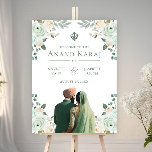 Sage Groen Bloemen Anand Karaj Bruiloft Welkomstbo Poster