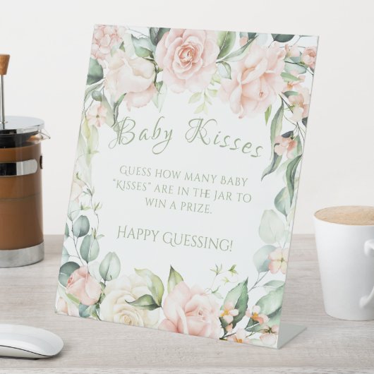Sage Groen Bloemen Baby shower Baby Kisses Spel Reclamebord Met Voetstuk (Insitu)