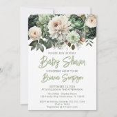 Sage Groen Bloemen Baby shower Kaart (Voorkant)