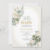 Sage Groen Bloemen Baby shower Kaart (Voorkant)