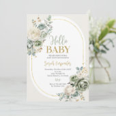 Sage Groen Bloemen Baby shower Kaart (Staand voorkant)