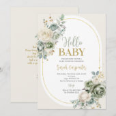 Sage Groen Bloemen Baby shower Kaart (Voorkant / Achterkant)