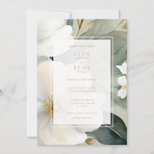 Sage Groen Bloemen Bladgroen Waterverf Bruiloft In Kaart (Voorkant)