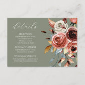 Sage Groen Bloemen Bruiloft Details Behuizing Kaar Informatiekaartje (Voorkant)