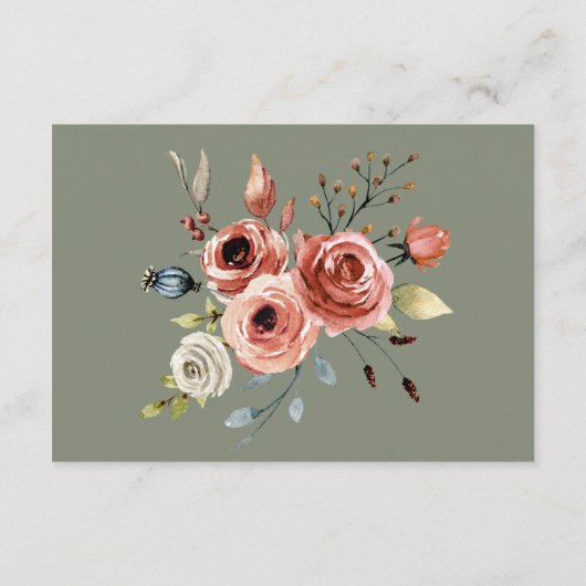 Sage Groen Bloemen Bruiloft Details Behuizing Kaar Informatiekaartje (Achterkant)