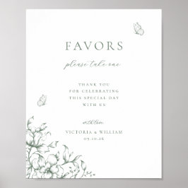 Sage Groen Bloemen Bruiloft Favor Sign Poster
