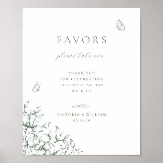Sage Groen Bloemen Bruiloft Favor Sign Poster (Voorkant)