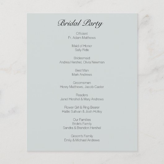 Sage Groen  Bloemen Bruiloft Programma (Achterkant)