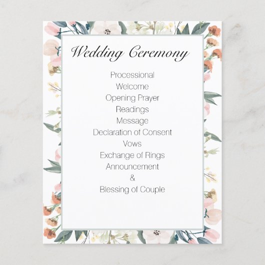 Sage Groen  Bloemen Bruiloft Programma (Voorkant)