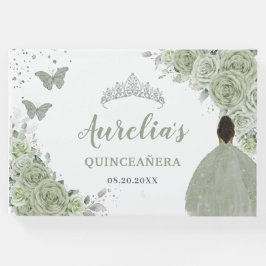 Sage Groen Bloemen Bruin Meisje Prinses Quinceañer Gastenboek