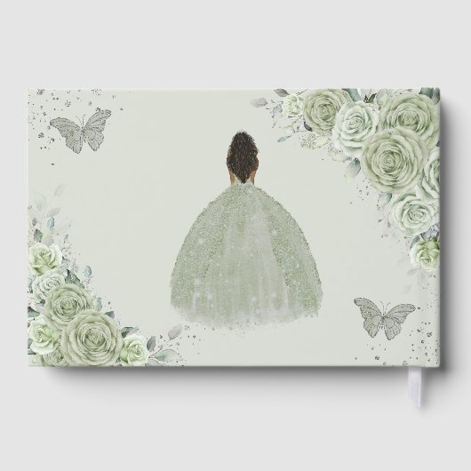 Sage Groen Bloemen Bruin Meisje Prinses Quinceañer Gastenboek (Achterkant)