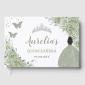 Sage Groen Bloemen Bruin Meisje Prinses Quinceañer Gastenboek (Voorkant)